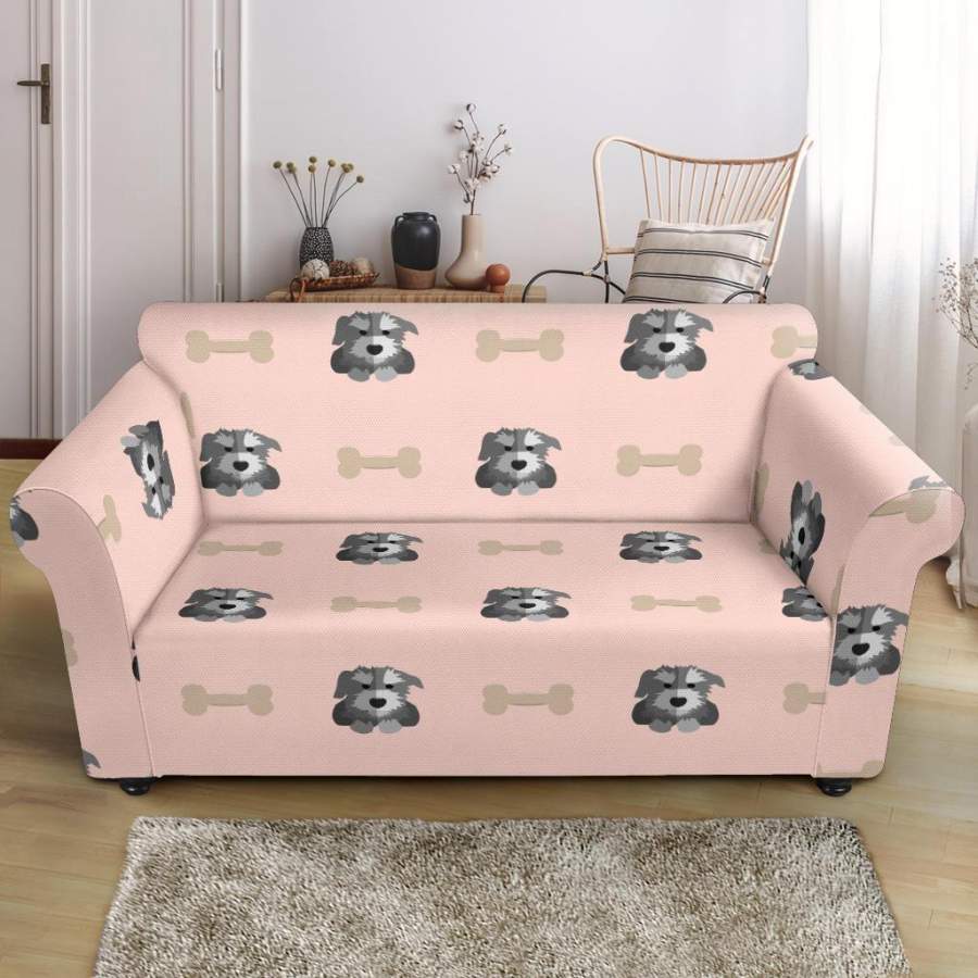 Dog Puppy Schnauzer Pattern Print Loveseat Cover