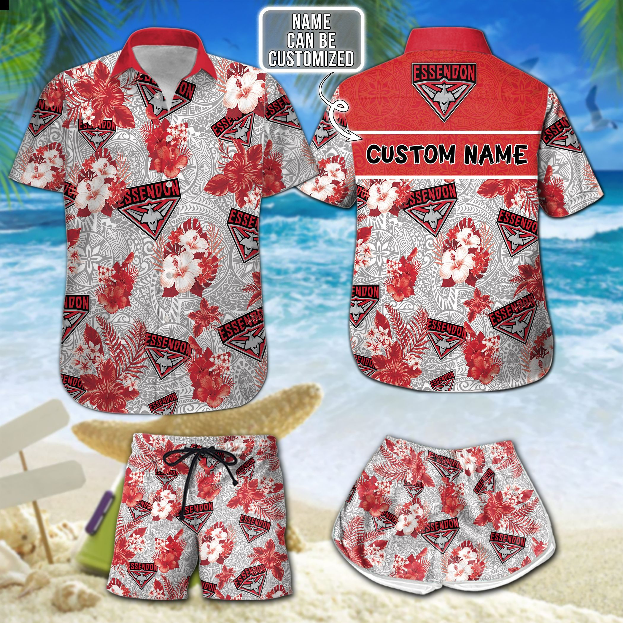 Phuc Personalized Essendon Football Club Hawaiian Shirt And Shorts Afl Hawaiian Ha80622