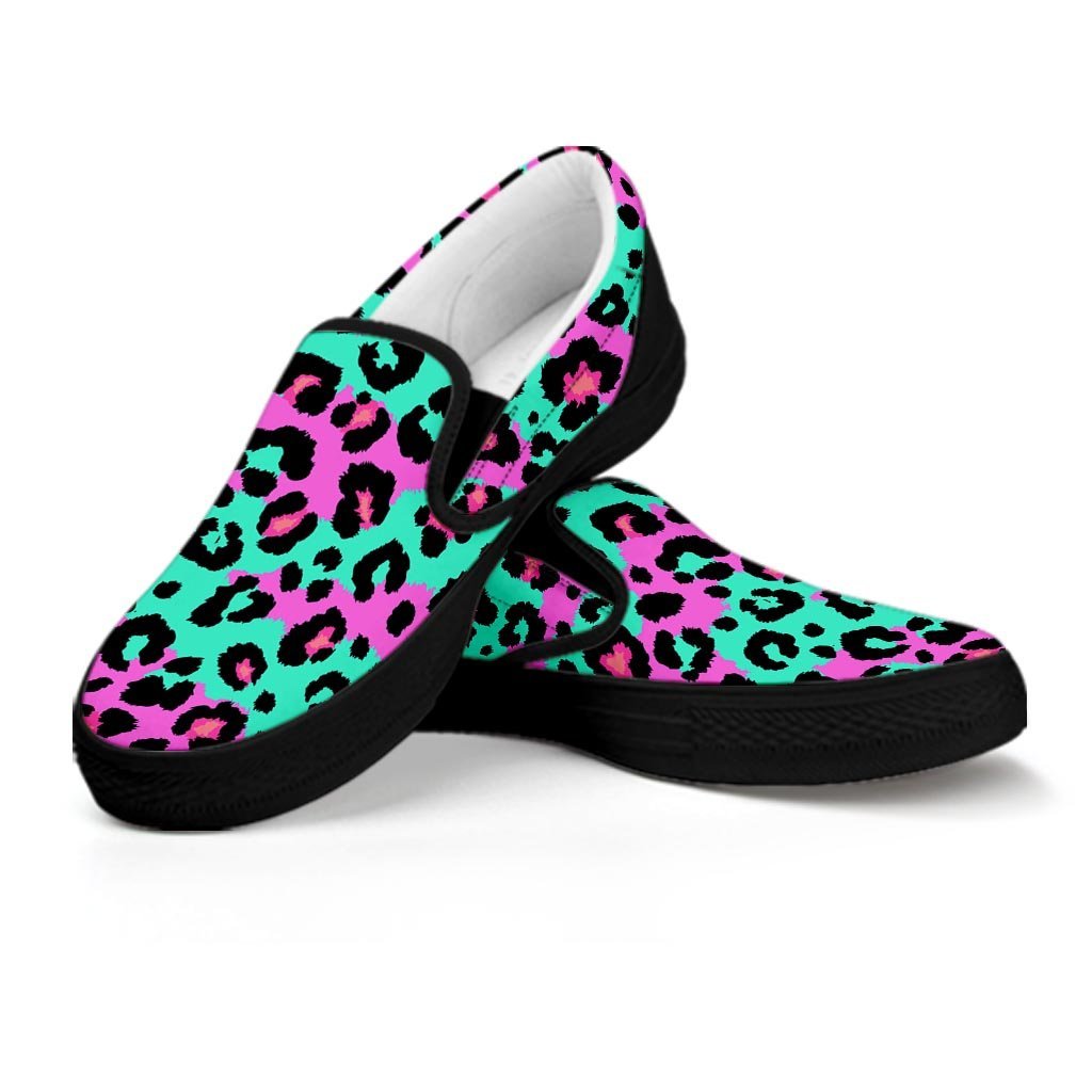 Teal Pink Leopard Women’S Slip On Sneakers