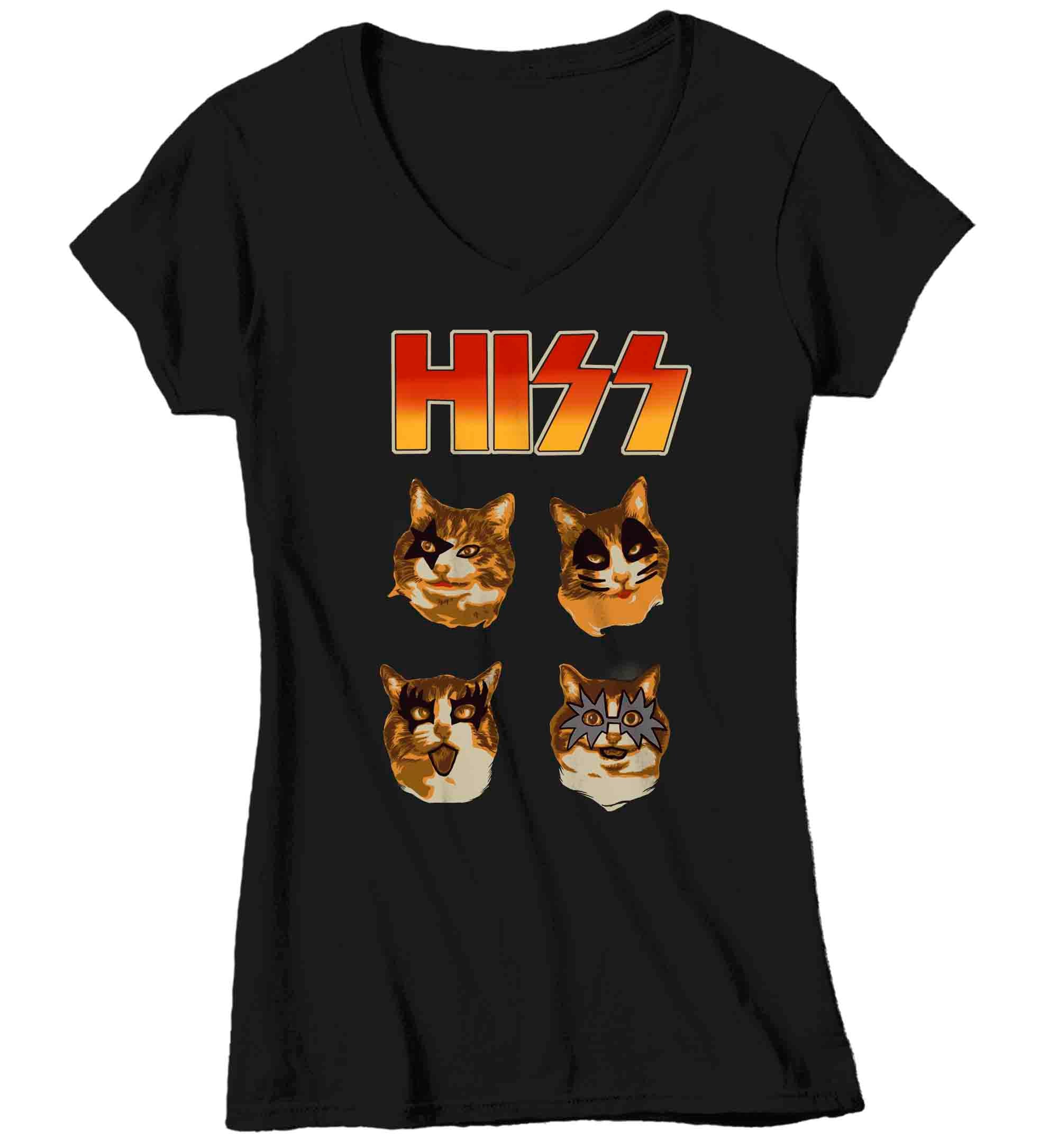 Women’S V-Neck Funny Cat Shirt Halloween Heavy Metal T Shirt Rock Star Band Shirt Cats Kittens Hilarious Cat Tshirt Funny Gift Idea Soft Ladies Tee