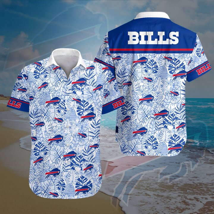 Unifinz Buffalo Bills Hawaiian Shirt Buffalo Bills Palm Leaves Blue White Hawaii Shirt Buffalo Bills Aloha Shirt 2022