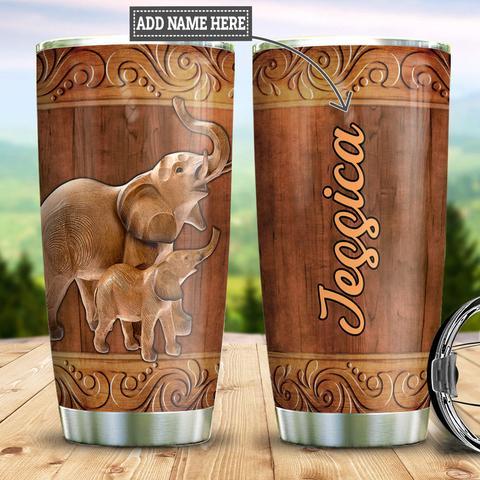 Personalized Elephant Mom Baby Wood Style Stainless Steel Tumbler, Personalized Tumblers, Tumbler Cups, Custom Tumblers