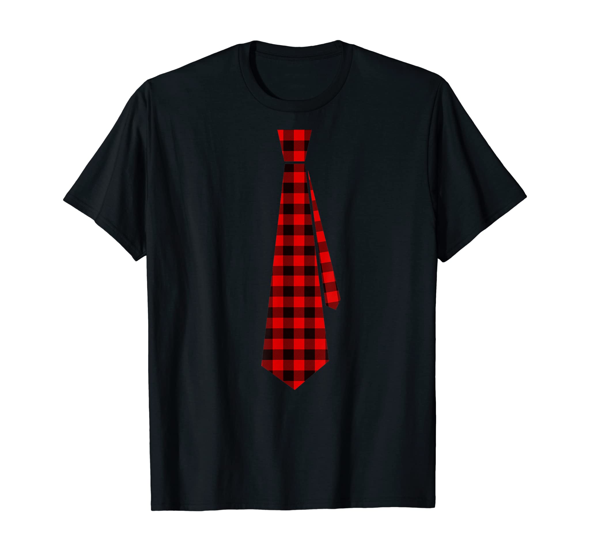 Christmas Gift for Men Dad Family Buffalo Plaid Check Tie T-Shirt