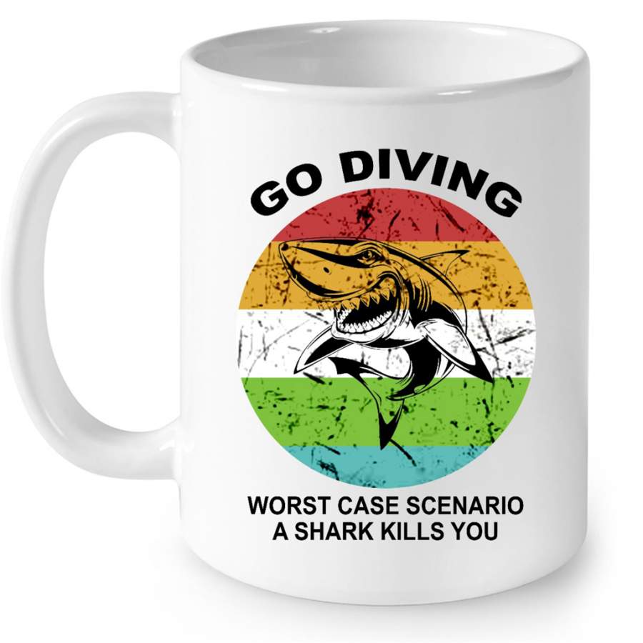 Go Diving Worst Case Scenario A Shark Kills You, Classic Vintage W – Full-Wrap Coffee White Mug