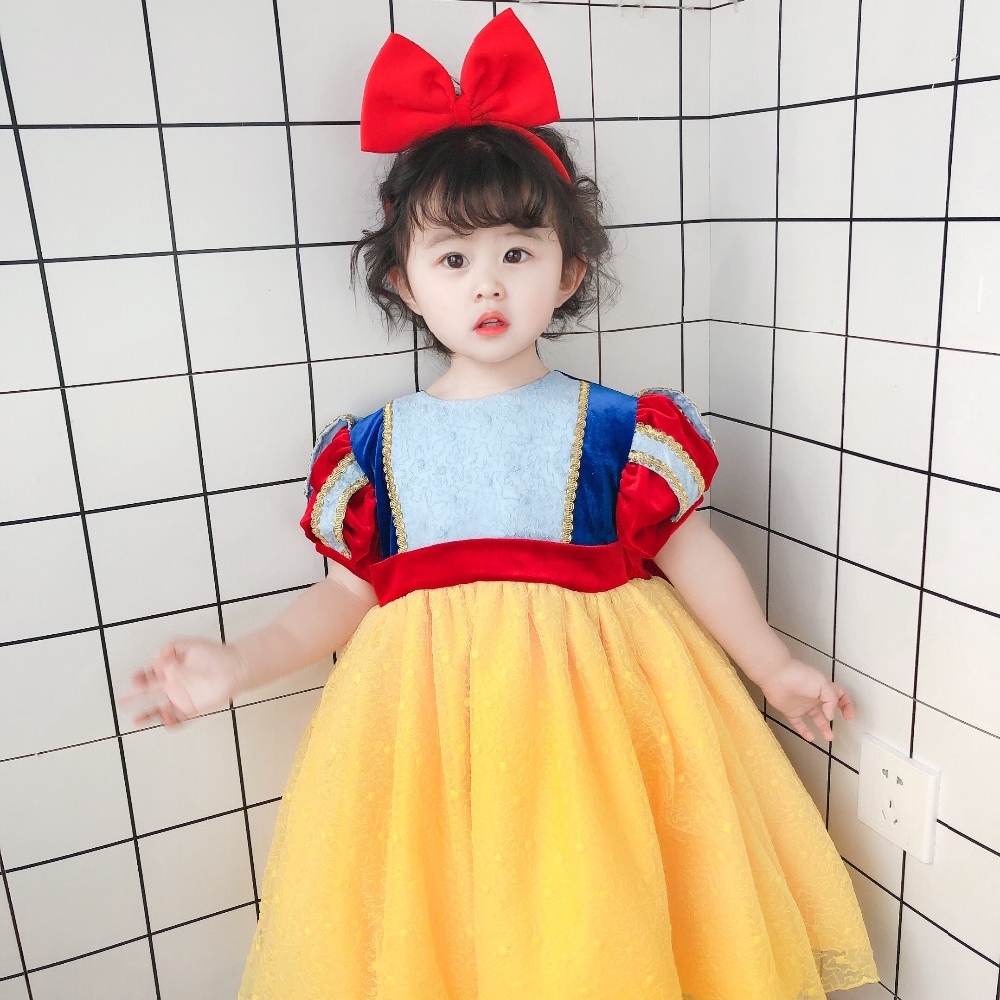 2PCS Boutique Baby Girl Autumn Winter Spring Velvet Snow White Dress with Headband alx