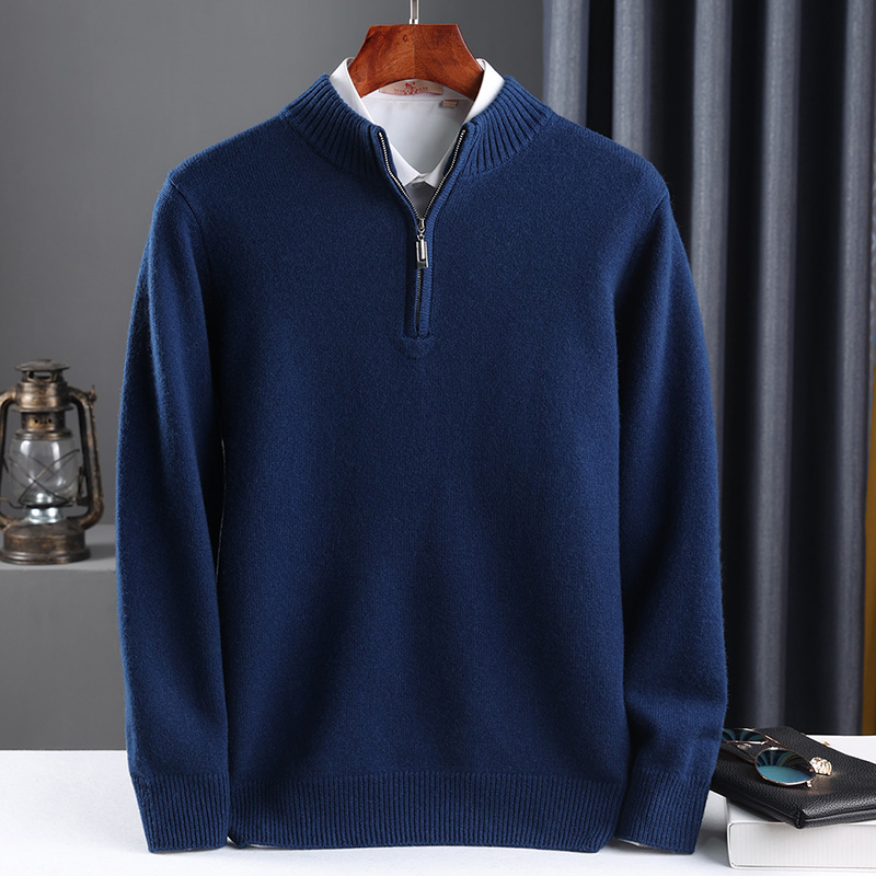 2021 New Pure Cashmere Sweater Men’s Knit Large Size High-End Top 100%Wool Half High Neck Thick Pullover Winter Youth Wild Warm alx