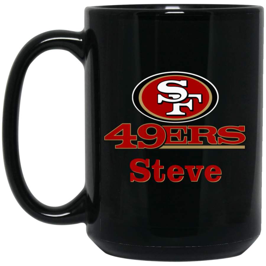 Custom Personalized San Francisco 49ers Logo & Text Steve BM15OZ 15 oz. Black Mug Santacruzshirt Fashion