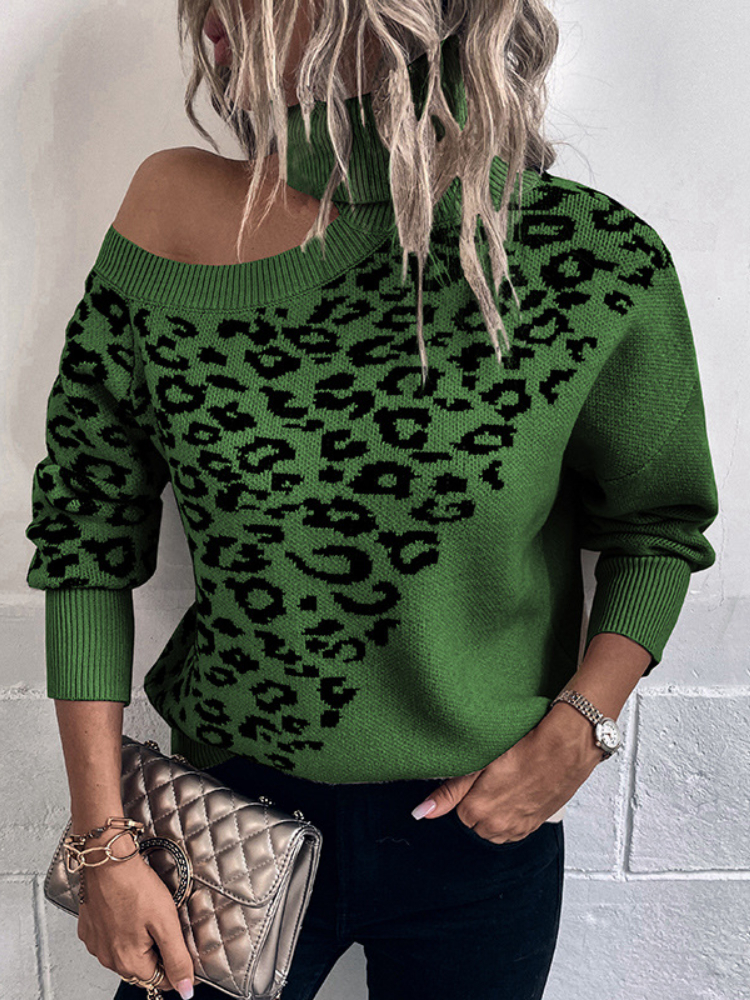 Sweater Women Autumn Winter New Leopard Sexy Off Shoulder Loose Jumpers Office Lady Female Pullover Tops with Long Sleeve alx