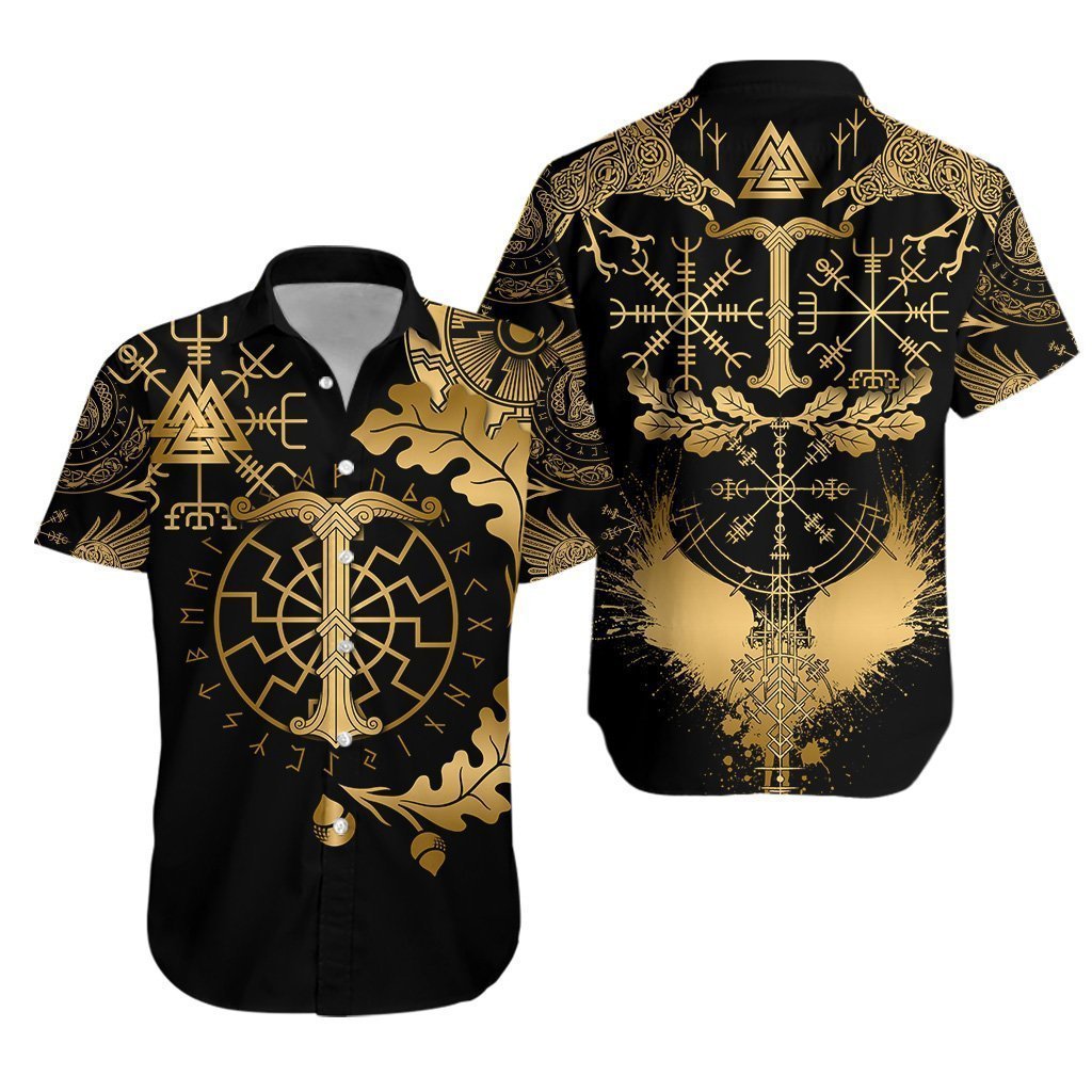 Viking Valknut Vegvisir With Irminsul Hawaii Shirt Ha5379