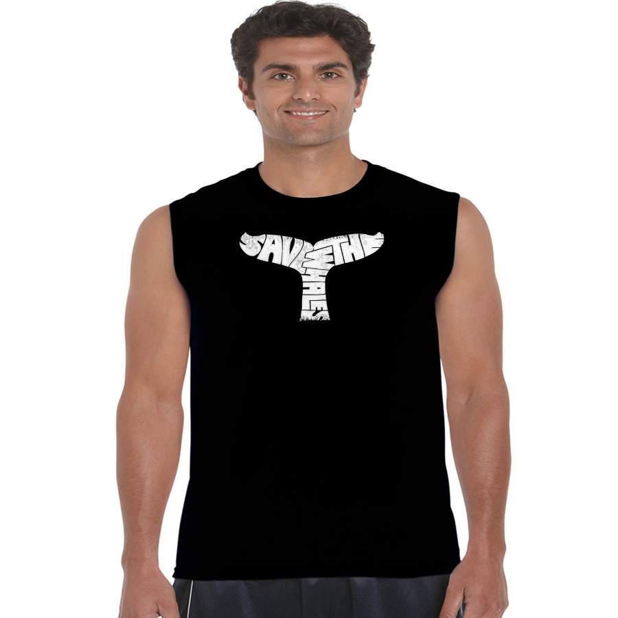 LA Pop Art Men’s Word Art Sleeveless T-shirt – SAVE THE WHALES