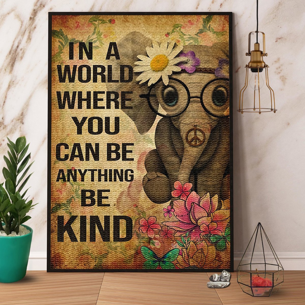 Hippie Elephant In A World Where You Can Be Anything Be Kind Paper Poster No Frame  Matte Canvas Wall Decor