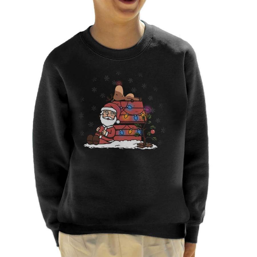 Santa And His Deer Peanuts Christmas Kid’s Sweatshirt