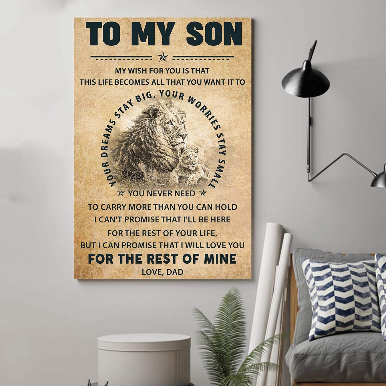 Poster for Room Aesthetic – Command Strips Wall Decor – Qh312 Customizable Lion Poster – Dad to Son- Rest of Mine