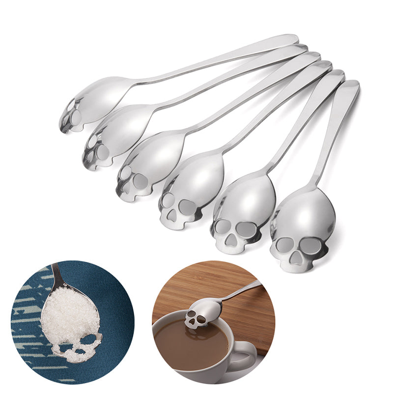 10 Stainless Steel Skull Sugar Spoon Creative Skull Shape Coffee Spoon Dessert Bar Spoon Ice Cream Candy Teaspoon Kitchen Tableware