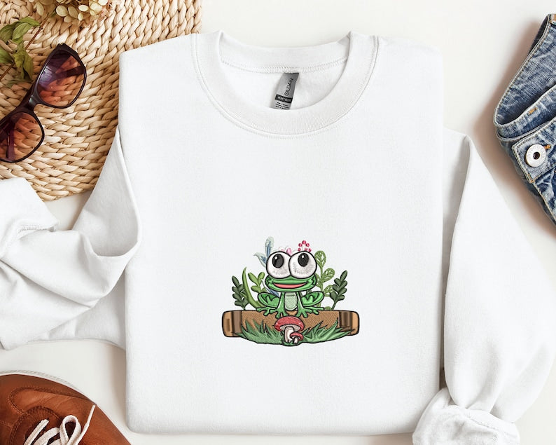 Cute Frog Book Embroidered Halloween Sweatshirt 2D Crewneck Sweatshirt All Over Print Sweatshirt For Women Sweatshirt For Men Sws3076