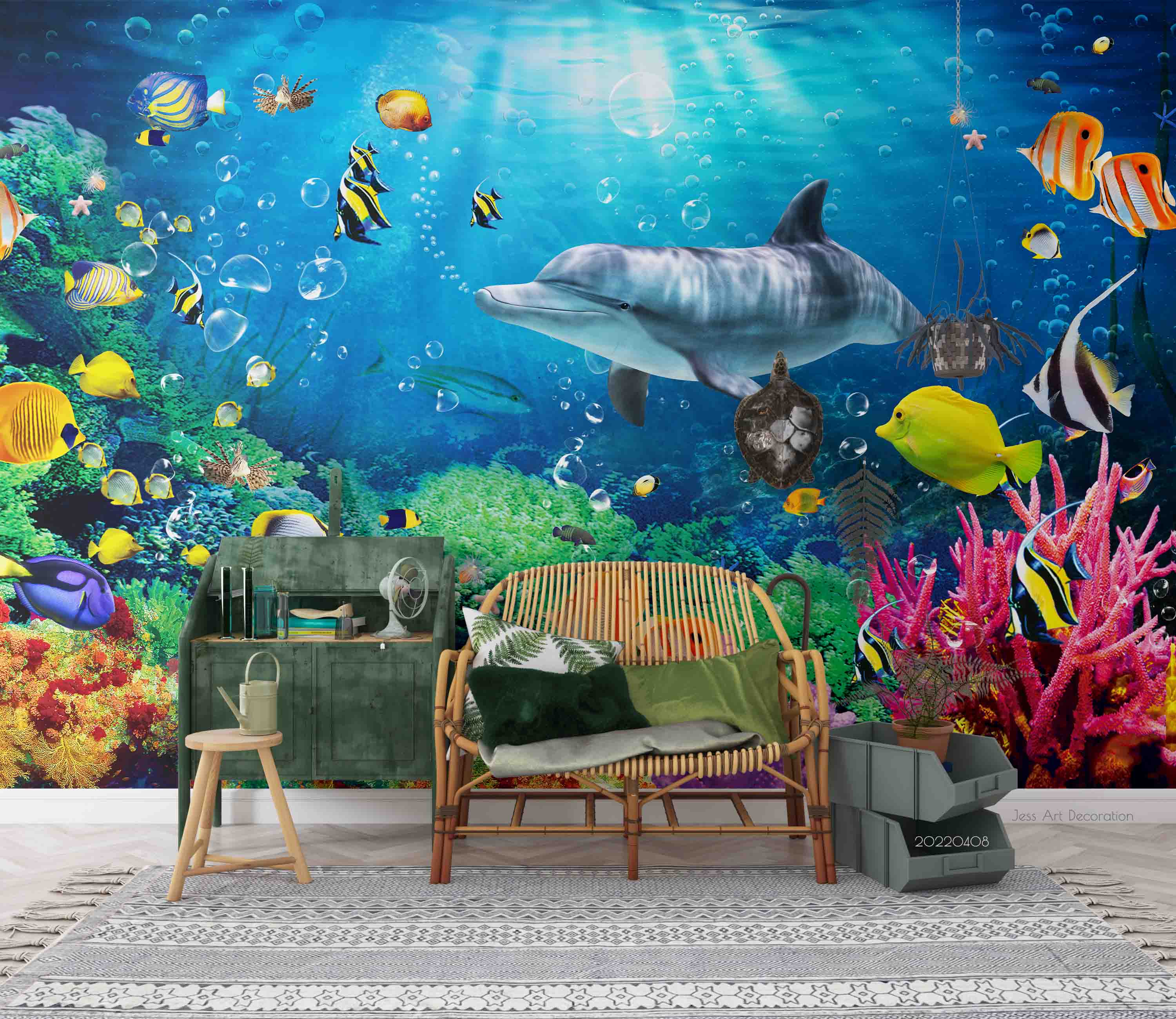 3D Underwater World Dolphin Fish Coral Wall Mural Wallpaper Gd 3849