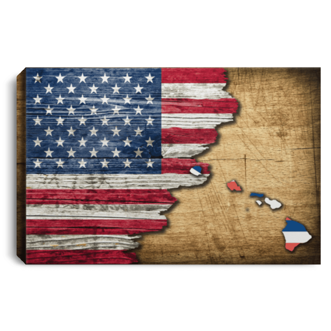 United States/Hawaii Flag Ripped Effect 12X8 Inches Landscape Canvas .75In Frame