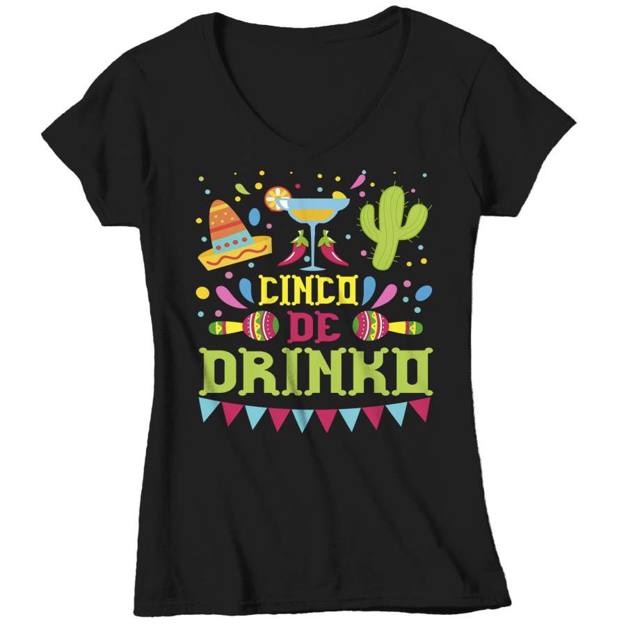 Women’s V-Neck Funny Cinco De Mayo T Shirt Cinco De Drinko Shirt Margarita Shirt Funny Drinking Shirt