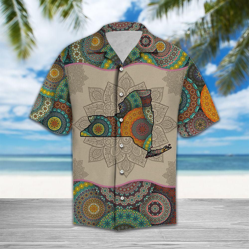 Awesome New York Mandala Aloha Hawaiian Shirt Colorful Short Sleeve Summer Beach Casual Shirt For Men And Women