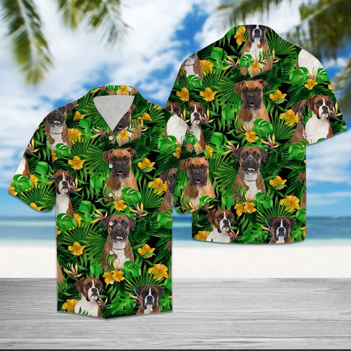 Boxer With Yellow Flowers Hawaii Dog Aloha Shirt For Men And Women Ha45845