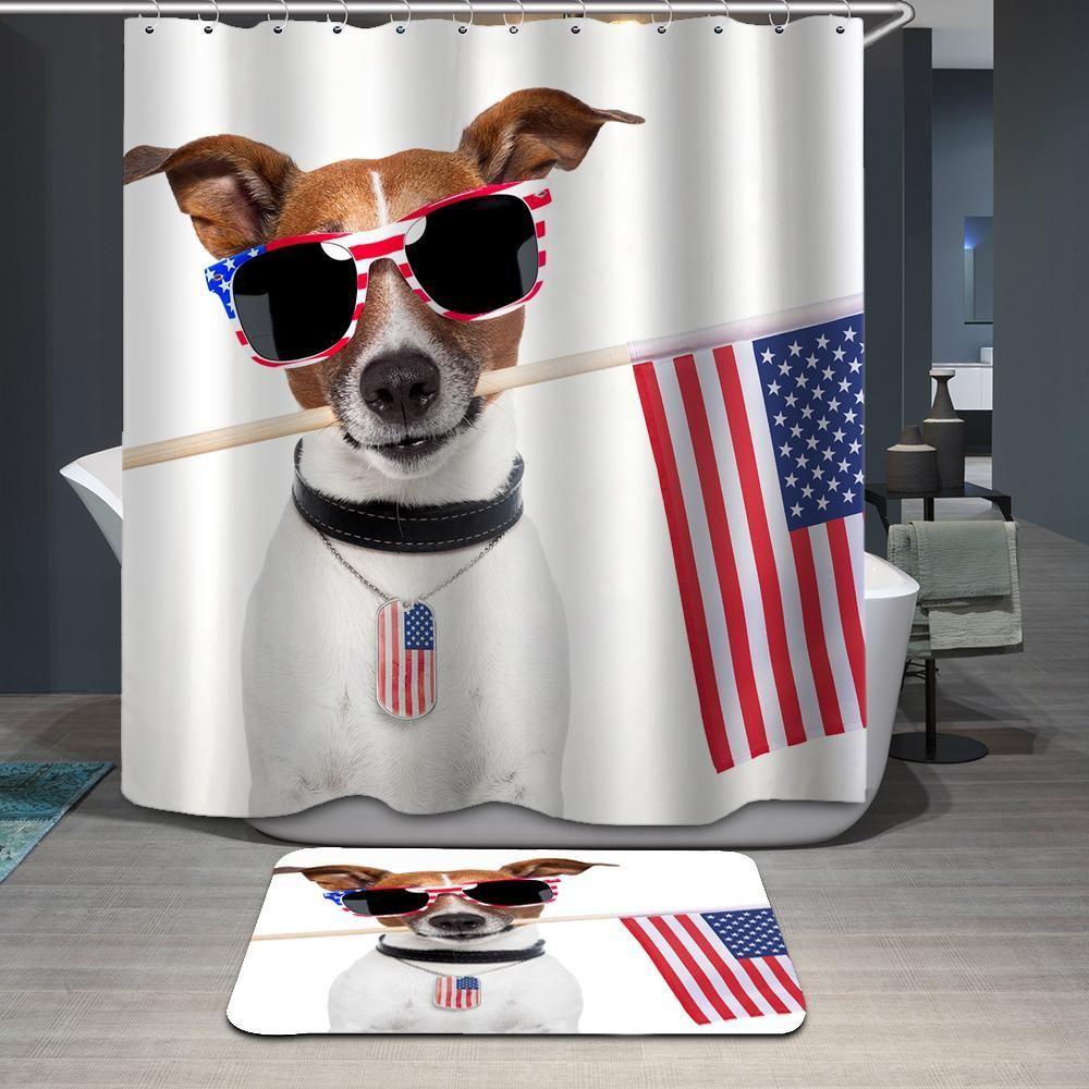 The Cute Dog And American Flag Graphic Design 3D Printed Shower Curtain Gift Home Decor