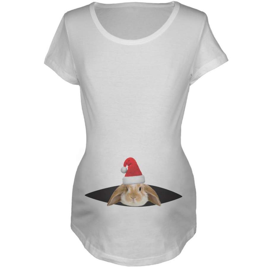 Peeking Christmas Bunny Women’s Maternity T-Shirt