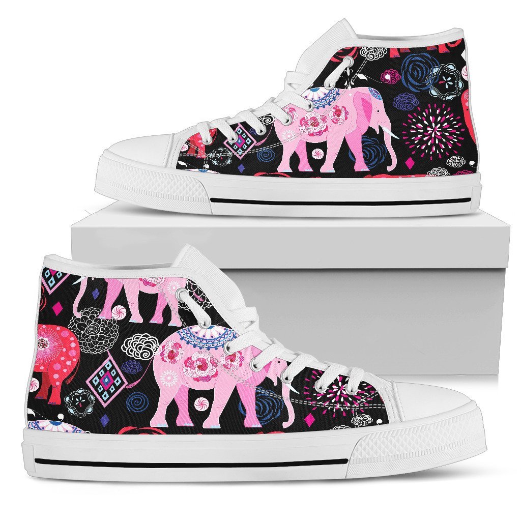 Pink Elephant Pattern Men High Top Shoes