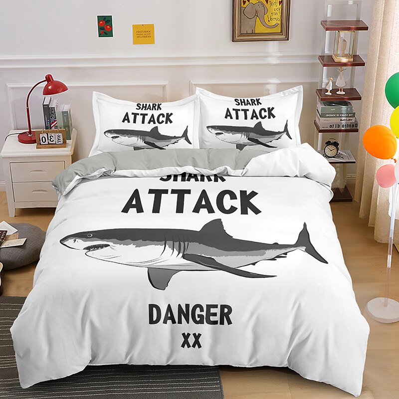 Shark Duvet Cover Bedding Set With Pillowcase Queen Size Cartoon Duvet Cover Bed Cover Bedclothes Au/Eu/Us/Uk