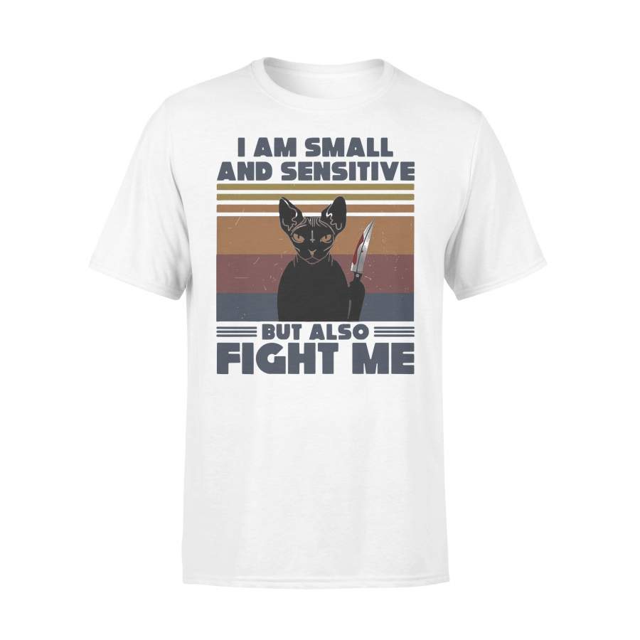 Black Cat I Am Small And Sensitive But Also Fight Me Halloween Vintage Retro T-shirt