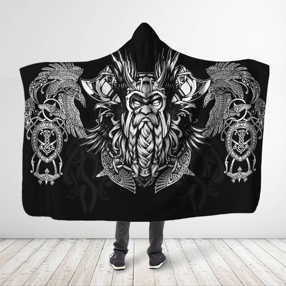 ViticStore™ 3D All Over Printed Fearsome Viking Warrior And Raven – Black Hooded Blanket