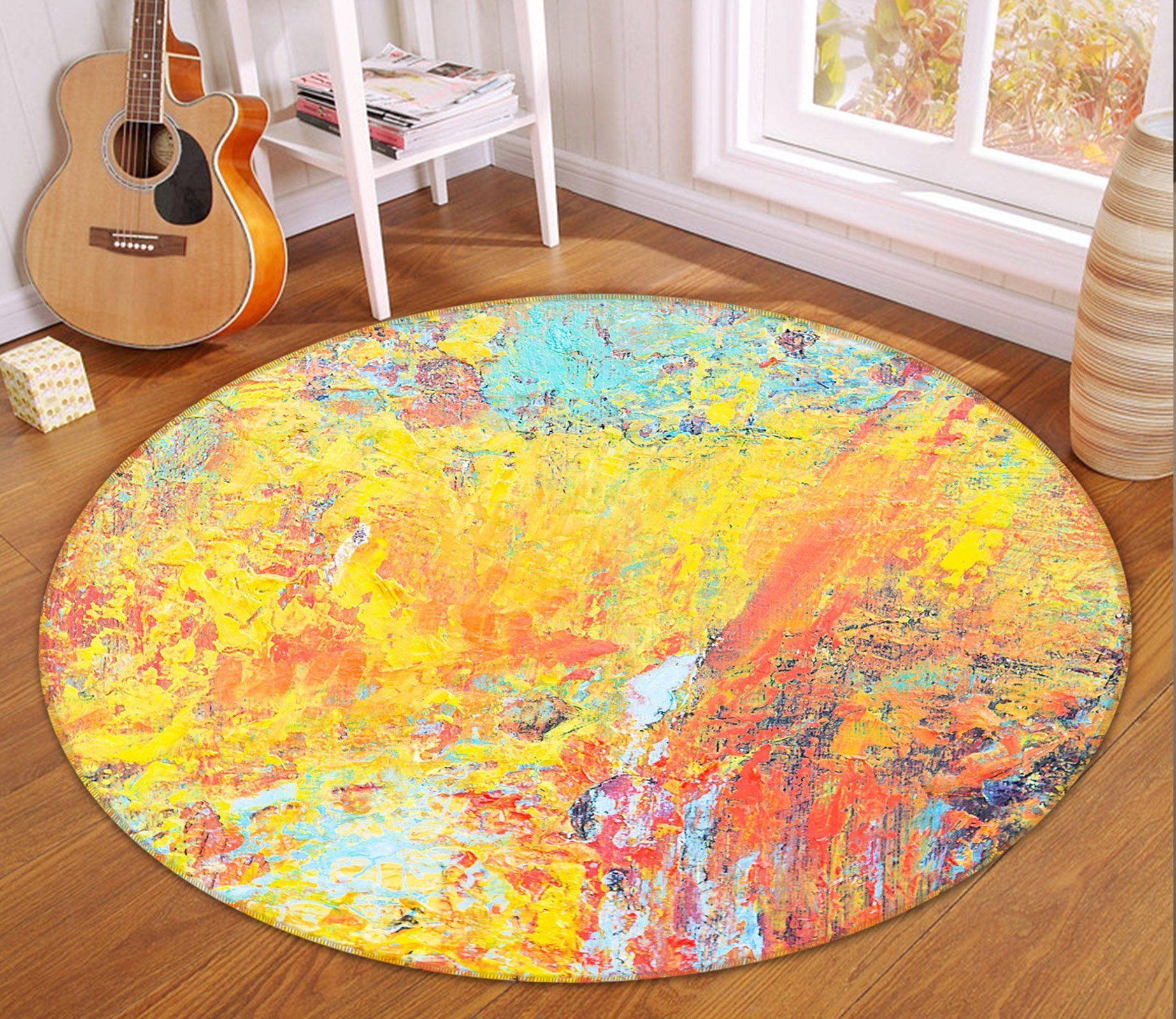 Yellow And Orange Pattern Round Rug – Round Carpet Home Decor