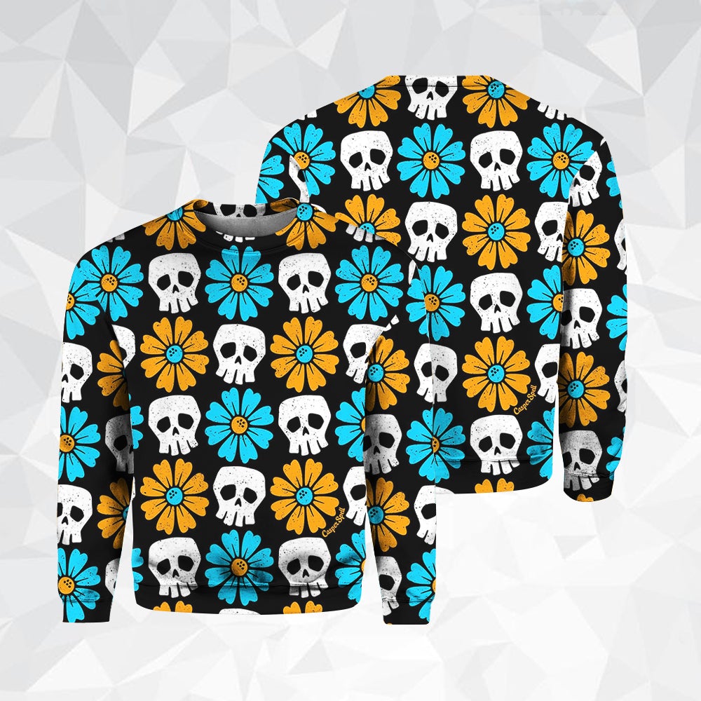 Skull Flower Crewneck Sweatshirt All Over Print Sweatshirt For Women Sweatshirt For Men