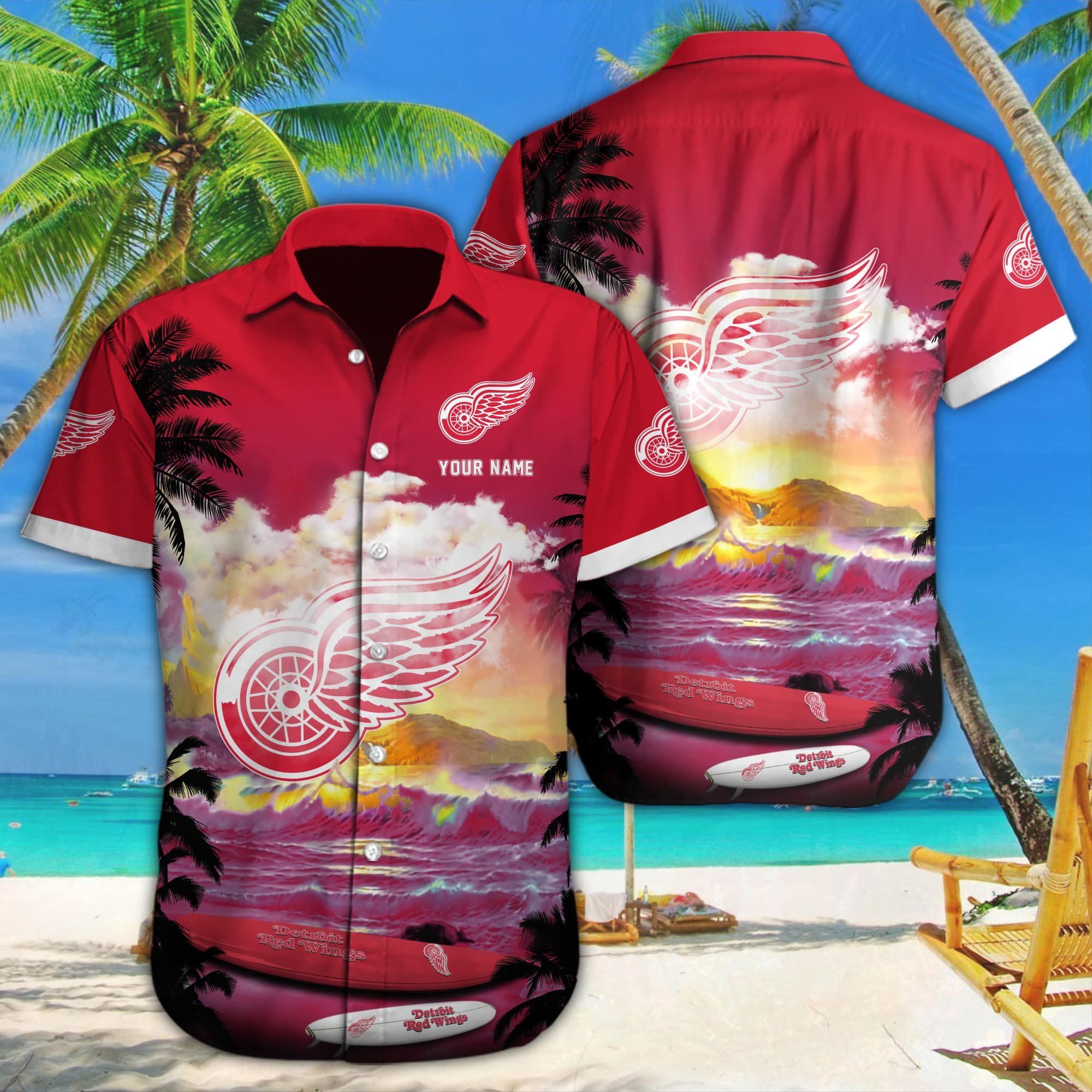 Detroit Red Wings Essence Captured In Hawaiian Custom Tee