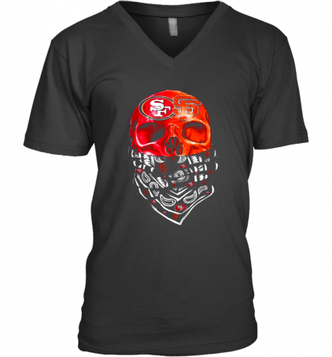 San Francisco 49Ers And San Francisco Giants Skull Face Mask V-Neck T-Shirt