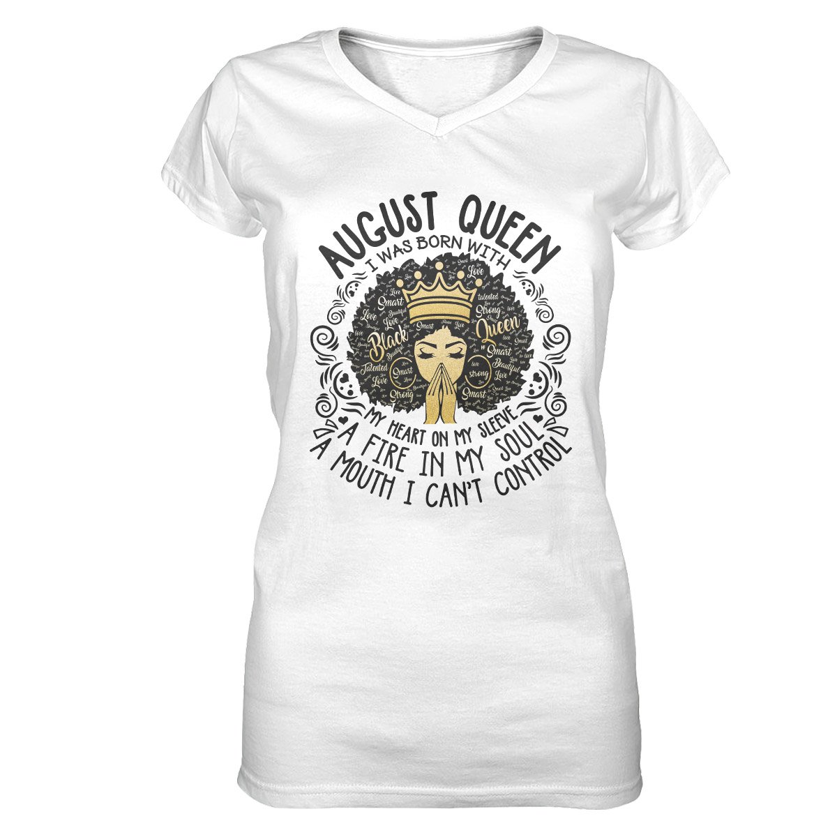 August Black Queen My Heart On My Sleeve Ver B Ez07 2909 Women V-Neck T-Shirt