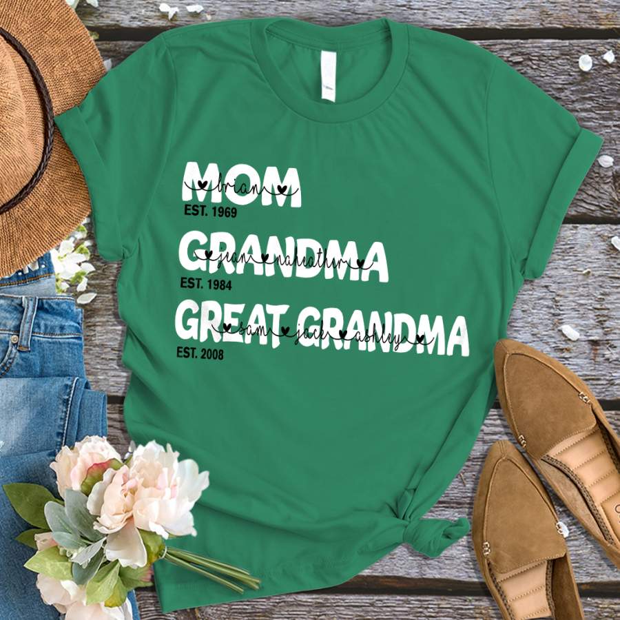 Personalized Family Mom Grandma Great Grandma with grandkid Tshirt