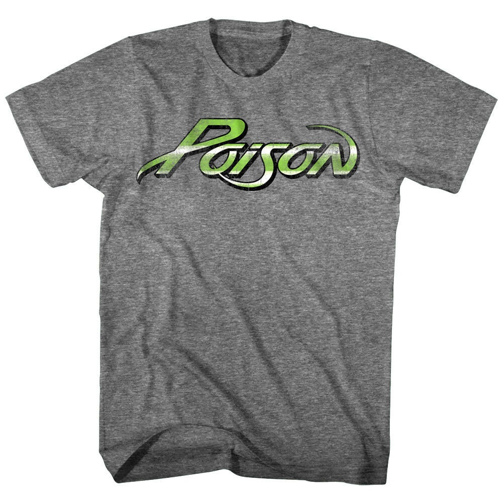 Poison Men'S T Shirt | Vintage Band Logo Gray Graphic Tee | Glam Metal Band Concert Tour Merch | American Rock Music Shirt Gift For Him Donuink Store
