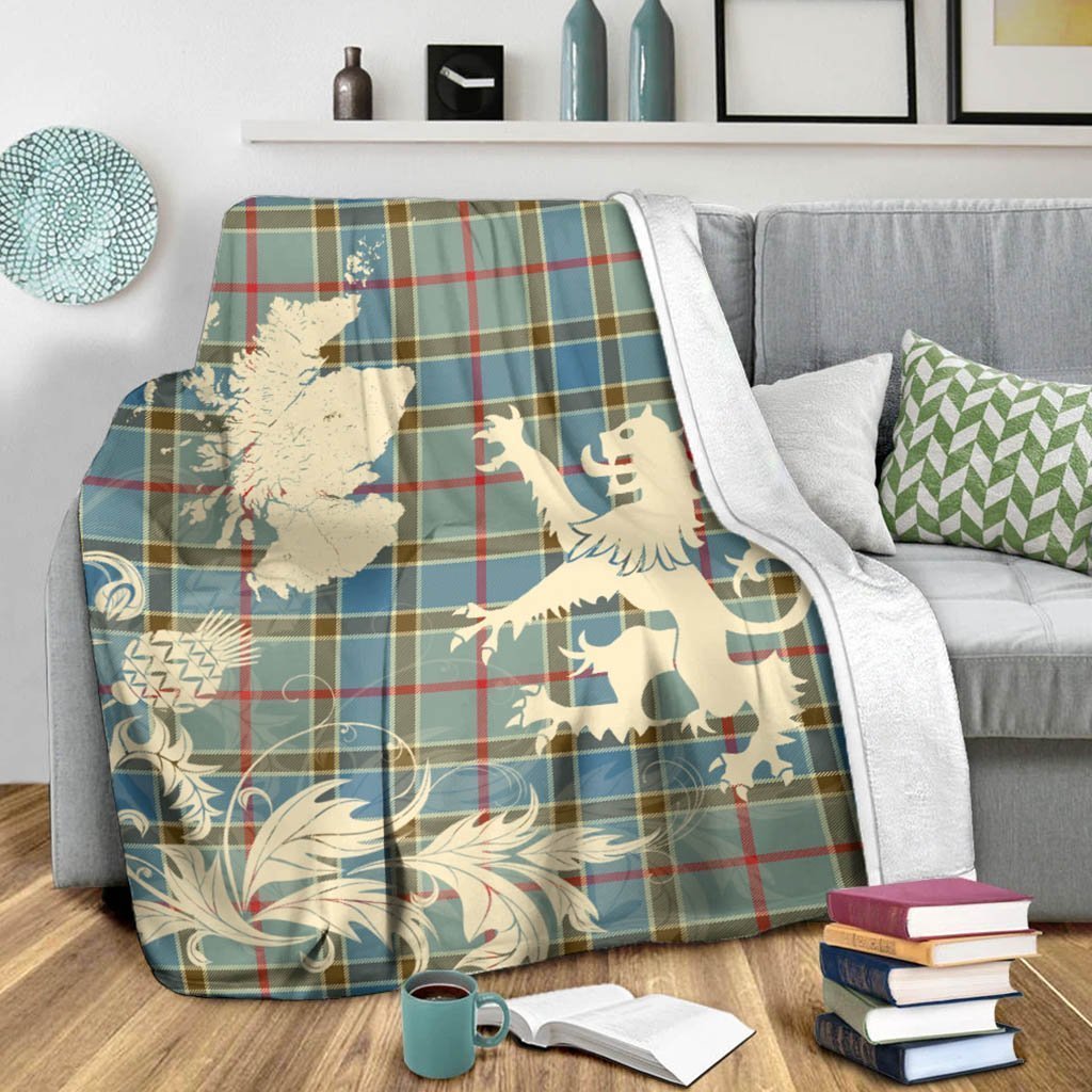 Tartan Blanket Balfour Blue Tartan Scotland Lion Thistle Map Plaid Blanket