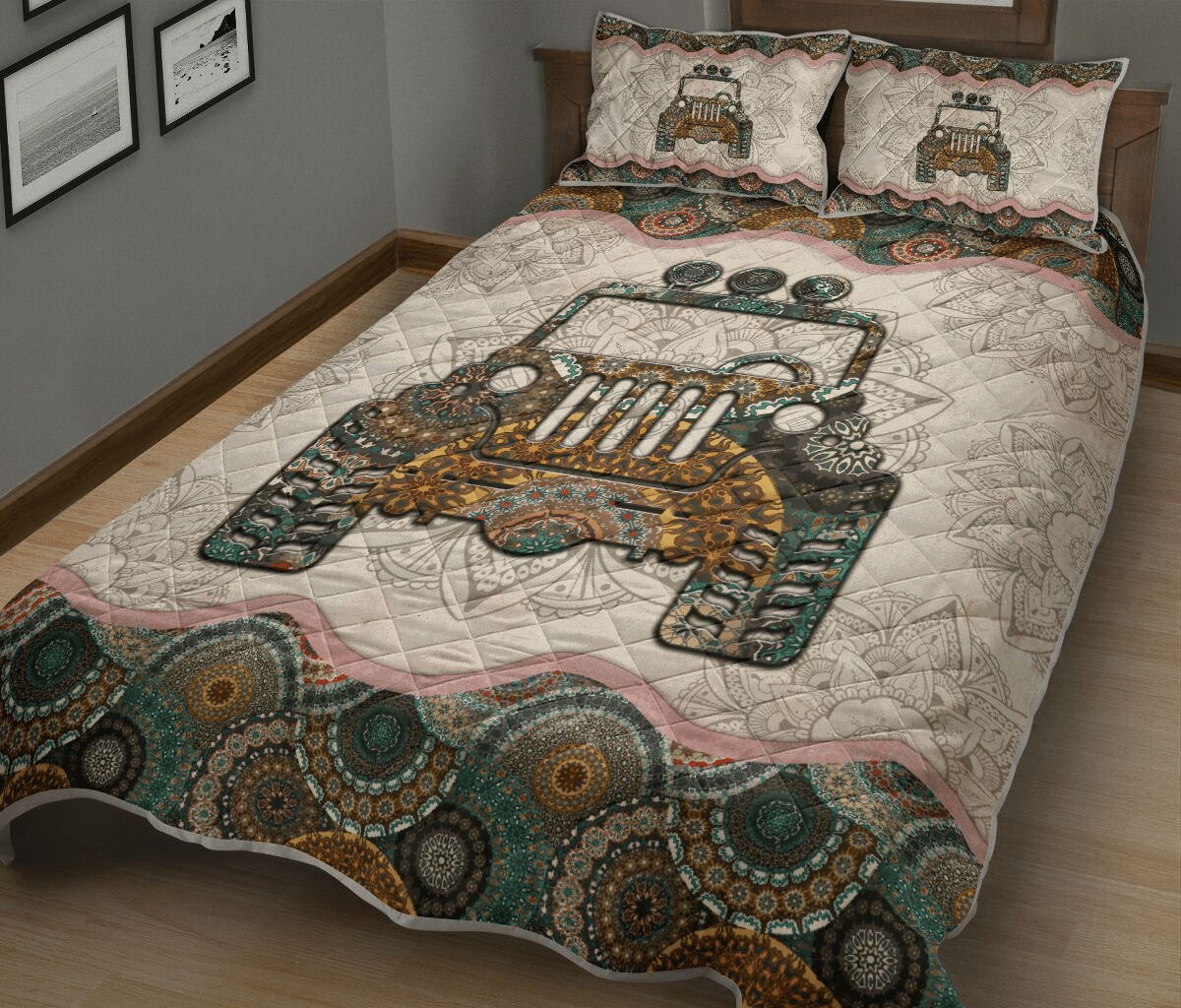 Jeep Vintage Mandala Quilt Bed Set #2509Hl