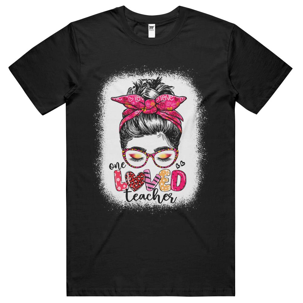 One Loved Teacher Messy Bun Womens Teachers Valentine’S Day T Shirts