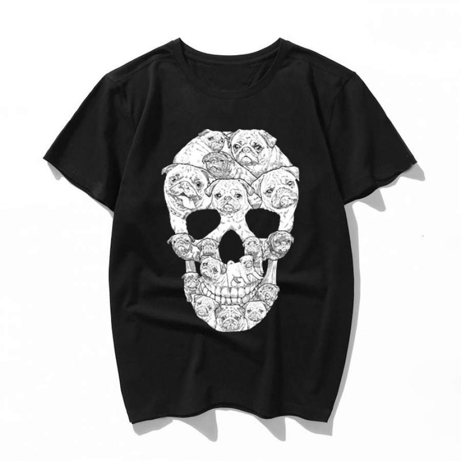 pug skull T-Shirt Oversized Men Women Tee Shirt Summer Cotton Short Sleeve Cute Graphic Tshirt