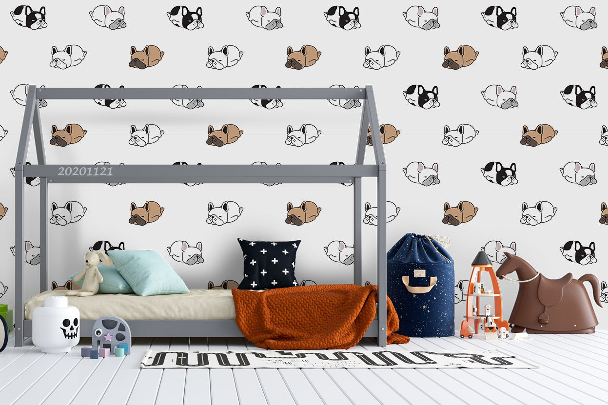 3D Cartoon Hand Drawn Bull Dog Animal Pattern Wall Mural Wallpaper Lxl