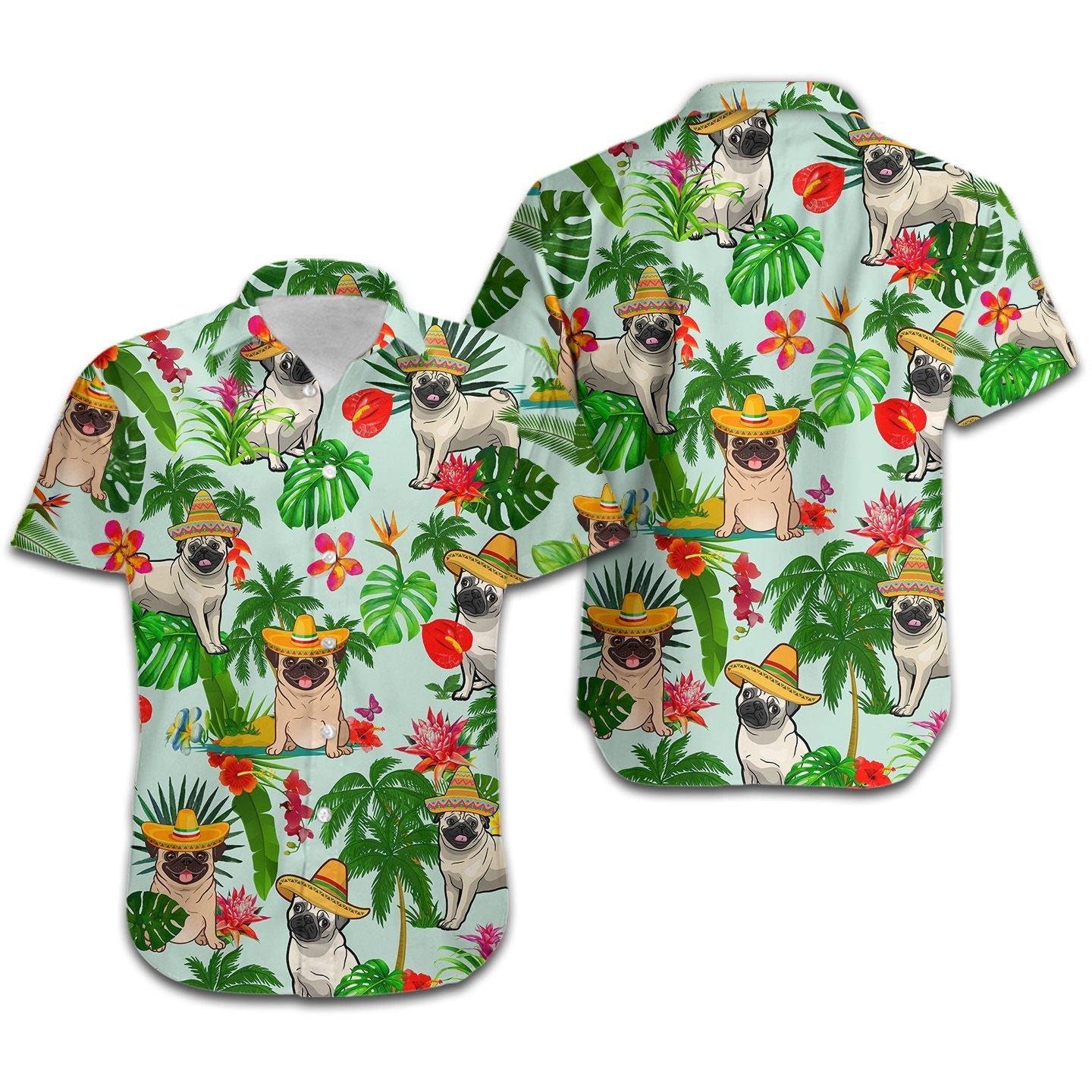 Beach Shirt Pug Wearing Mexican Hat Tropical Women Hawaii For Men Ha422