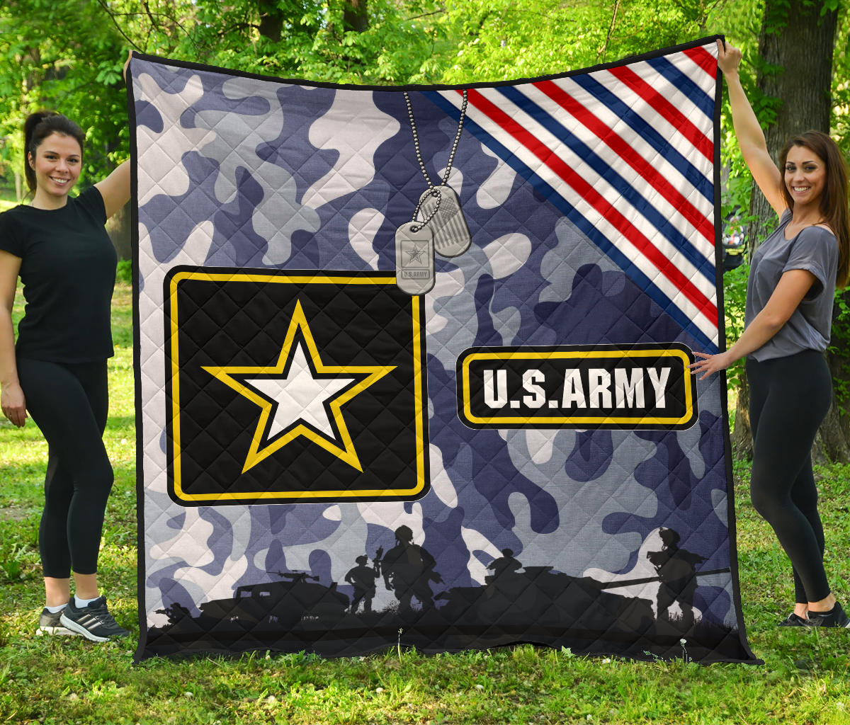 Us Independence Day Us Army Silhouette Star Tags Premium Quilt Blanket