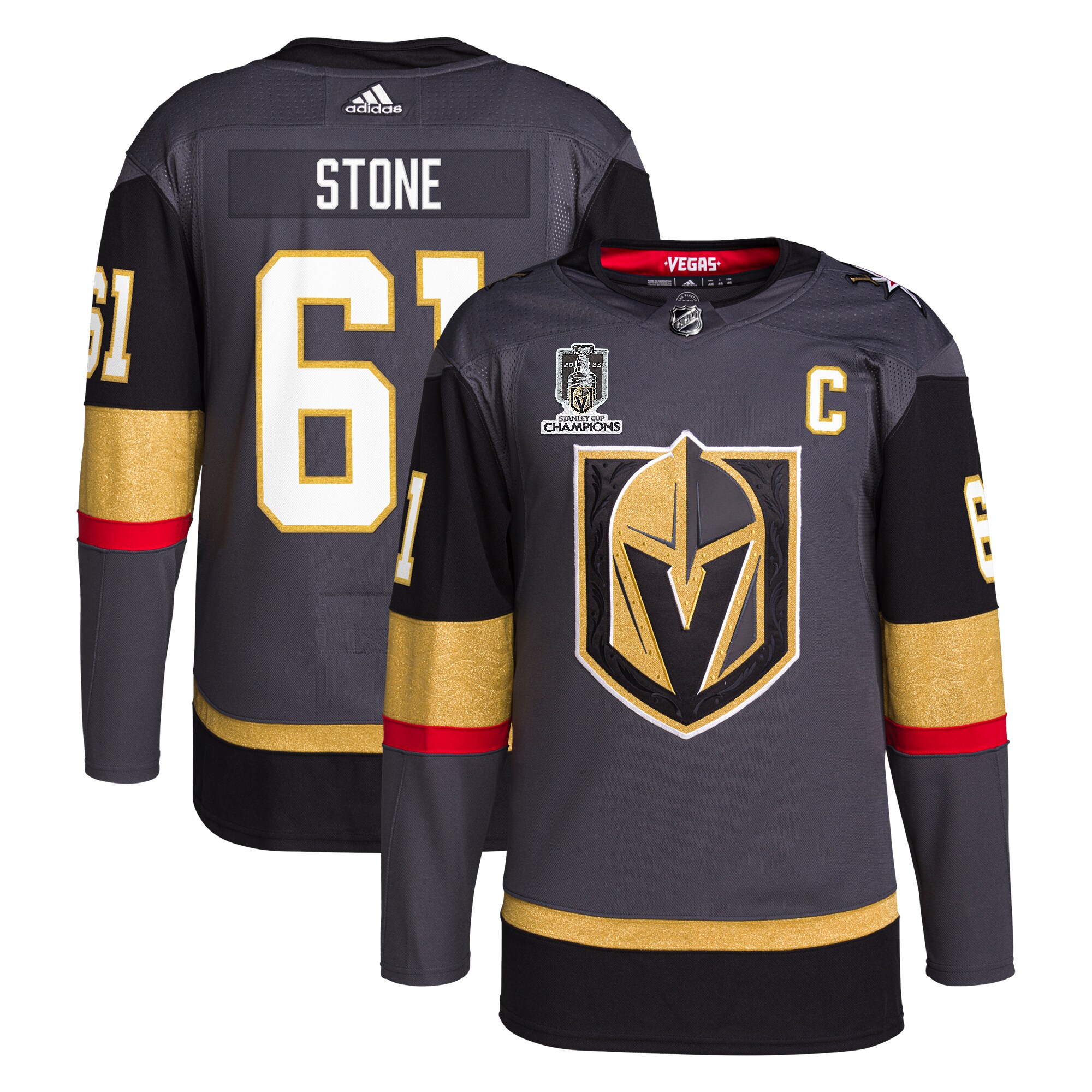 Men's Vegas Golden Knights Mark Stone adidas Gray 2023 Stanley Cup Champions Authentic Alternate Player Jersey