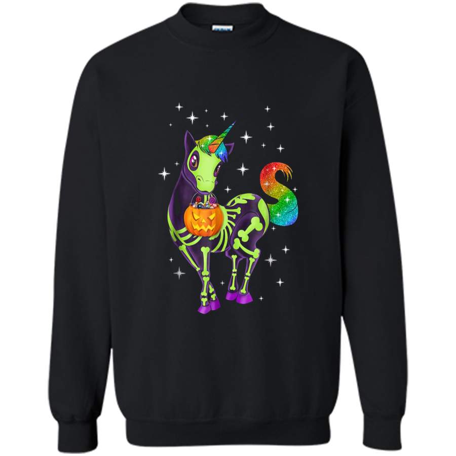 Unicorn Skeleton Halloween Magical Candy Glow Gift  Printed Crewneck Pullover Sweatshirt