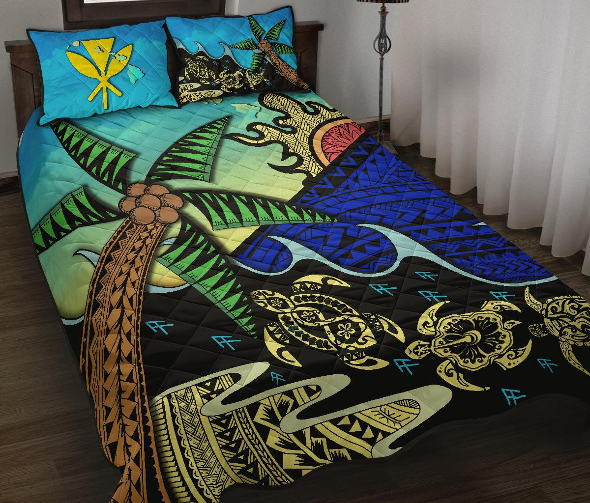 Alohawaii Home Set – Quilt Bed Set Kanaka Maoli Hawaiian – Paradise Polynesian Turtle Coconut Waves K4