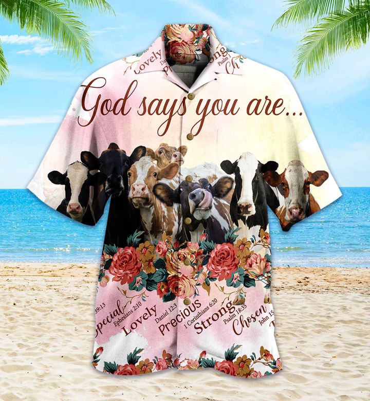 Cow God Says You Are Flower White Pink Hawaii Shirt Ha10295