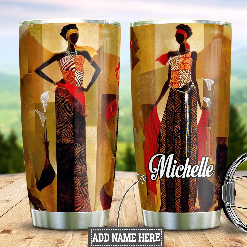 Personalized Afrocentric Coffee Tumbler Black Woman African Insulated Custom Name Tumbler Double Wall Cup Stainless Steel Pro Black Gift Ideas 20 Oz