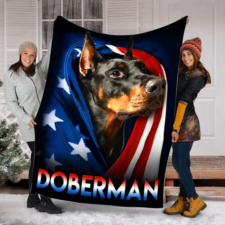 Doberman Dog American Flag Patriotic Blanket Gift For Dog Lovers, Happy 4Th Of July, Birthday Gift Home Decor Bedding Couch Sofa Soft And Comfy Cozy